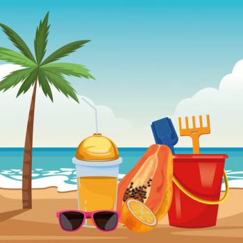 Summer beach and vacation cartoon Free Vector