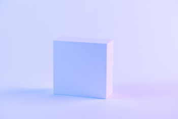 An blank closed box against purple background