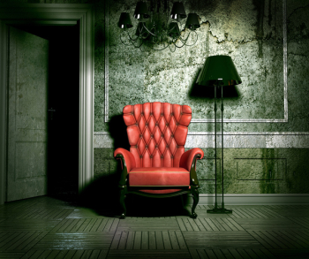 luxury armchair in grunge interior (3D rendering)