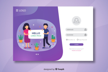 Login landing page with hello text Free Vector