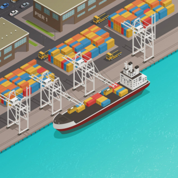 Freight loading dock at harbor Free Vector