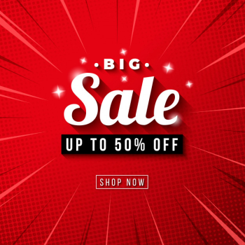 Big sale banner with red comic zoom background
