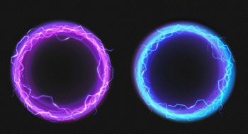 Electric circles with lightning discharge and glow Free Vector