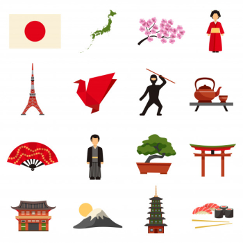 Japan culture flat icons set Free Vector