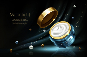 Vector 3d realistic cosmetic advertising mock up - night cream in jar Free Vector