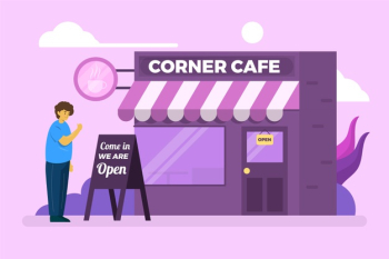 Corner coffee shop re-opening the business Free Vector