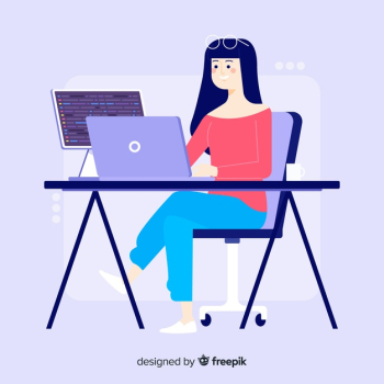 Flat design young girl programmer working Free Vector