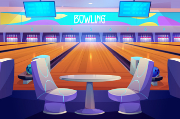 Bowling club interior tables and playing alleys Free Vector