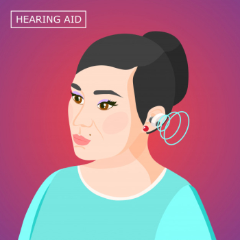 Hearing aid isometric composition Free Vector