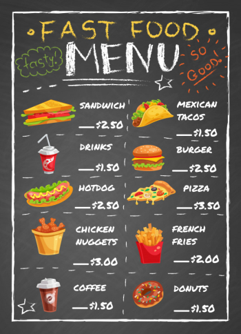 Fast food restaurant menu on chalkboard Free Vector
