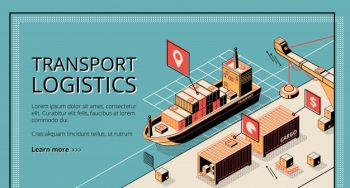 Transport logistics, ship port delivery service company landing page on retro style Free Vector
