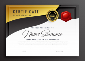 Golden certificate of appreciation template