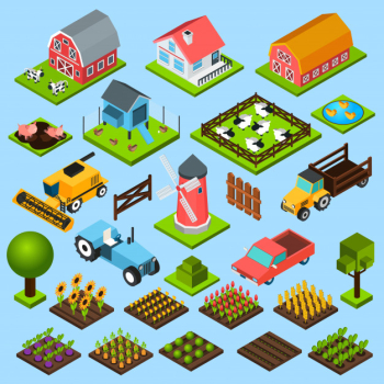 Farm isometric icons set