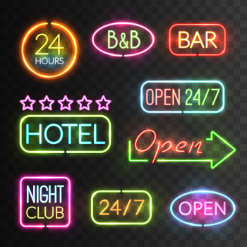 Neon open sign set