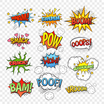Comic speech bubbles set isolated on transparent background vector illustration