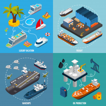 Ships boats 4 isometric icons square