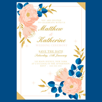 Wedding card template with a big flower Free Vector