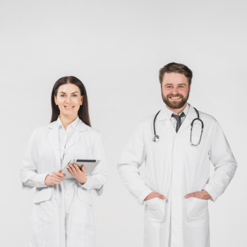 Doctors man and woman standing together