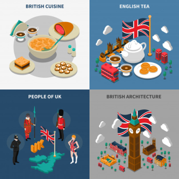 Great britain touristic isometric 2x2 icons set