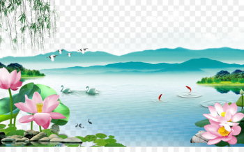 painting Shan shui Wall Wallpaper - FIG lotus goldfish 