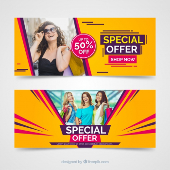 Modern sales banners with photo Free Vector