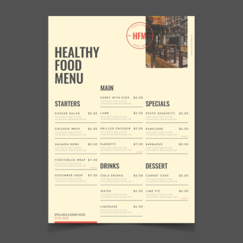 Restaurant healthy food menu vintage style Free Vector