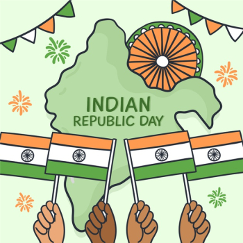 Hand drawn indian republic day with map and flags Free Vector