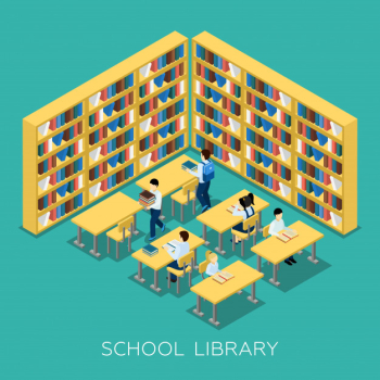 Education middle school library isometric banner