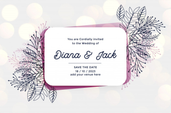 Stylish wedding invitation card with line leaves and florals Free Vector