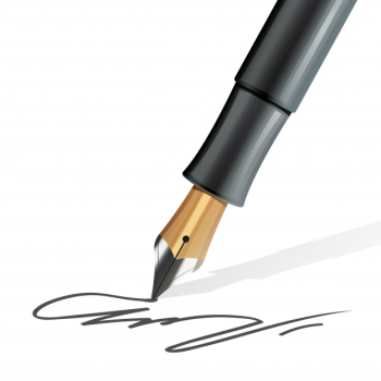 Closeup on fountain pen writing a signature realistic
