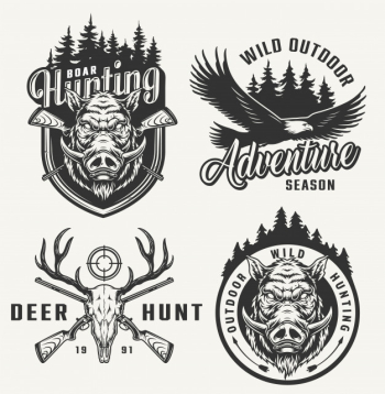 Vintage hunting club badges Free Vector