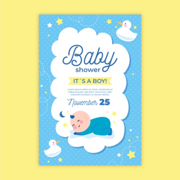 Baby shower invitation template for boy Free Vector