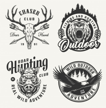 Vintage hunting emblems set Free Vector