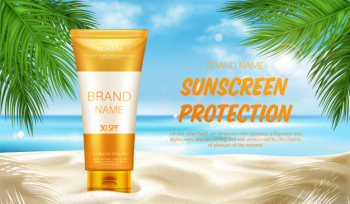Sunscreen protection cosmetic, banner Free Vector