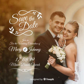 Wedding invitation template with photo Free Vector