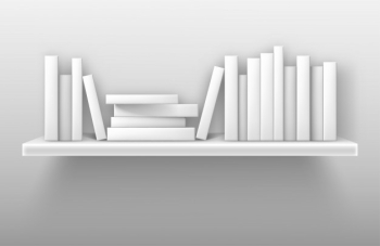 White bookshelf mockup, books on shelf in library Free Vector