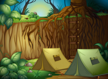 Tents for camping in forest Free Vector
