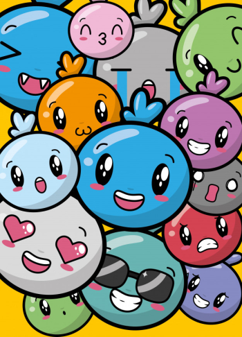 Happy colorful kawaii emojis Free Vector