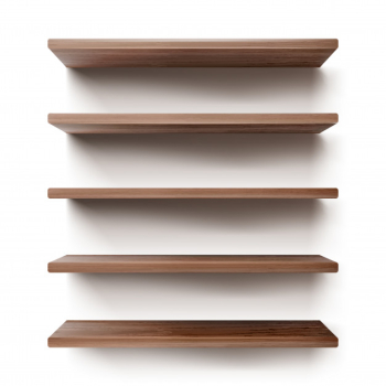 Empty wooden shelves on white wall Free Vector