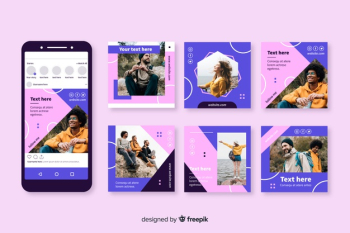 Instagram post collection template with photo Free Vector