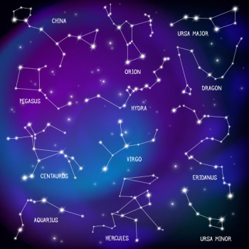 Realistic night sky poster with constellations Free Vector
