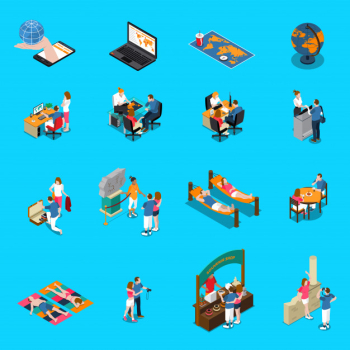 Travel agency isometric icons Free Vector