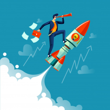 Businessman flying on rocket business concept Free Vector