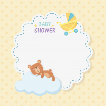 Baby shower lace card with little bear teddy Free Vector