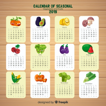 Calendar of seasonal vegetables and fruits Free Vector