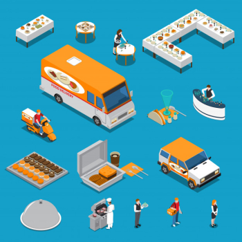 Catering isometric s set Free Vector
