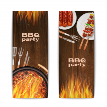 Bbq grill party vertical banners set Free Vector