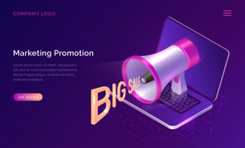Marketing promotion concept, isometric megaphone Free Vector