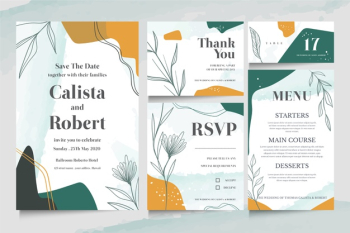 Collection of elegant stationery wedding templates Free Vector