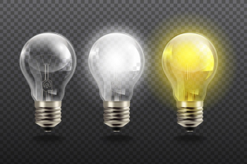 Realistic light bulbs on transparent background Free Vector